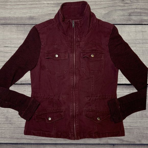 Women's Jacket Sz Small ASHLEY By 26 International Burgundy Long Sleeve Full Zip - Picture 2 of 8